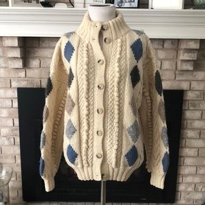 Lochcarron Men’s Hand Knitted Pure Wool Button Down Argyle Cardigan size Small